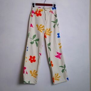 Pacsun White Floral Ultra High Rise Flare  Carpenter Jeans Pants size 26 Skater